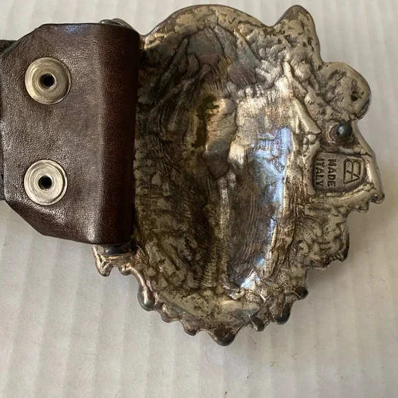 VINTAGE Silver Metal Lion's Head Belt Buckle with Belt Size 34 - Picture 16 of 16